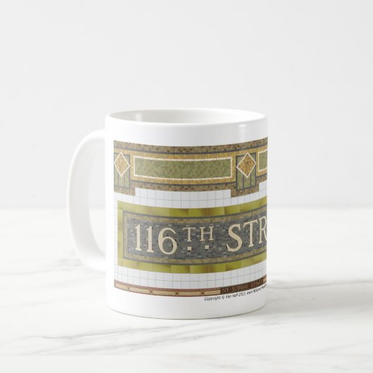 第116 St NYの地下鉄のモザイク コーヒーマグカップ (正面左)