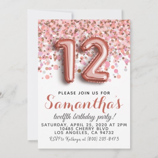 第12バラ金ゴールド誕生日招待状 招待状 (正面)