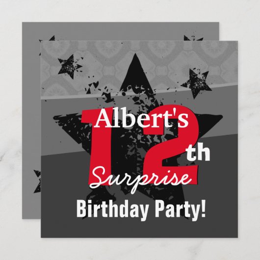 第12回ティーン驚きの誕生日チャコールグランジC12 招待状 (正面/裏面)