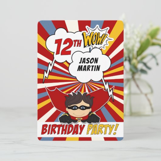 第12回バースデーパーティースーパーヒーローレッド漫画フォーボーイズ 招待状 (スタンド正面)