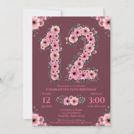 第12回ビッグ誕生日ガールピンク花緑 招待状