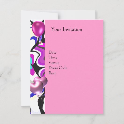 第12回誕生日パーティーピンク抽象芸術シルバー・バルーン 招待状 (裏面)