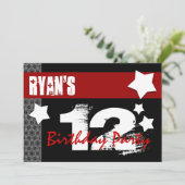 第12彼のための誕生日のモダン赤く白い黒W03B 招待状 (スタンド正面)