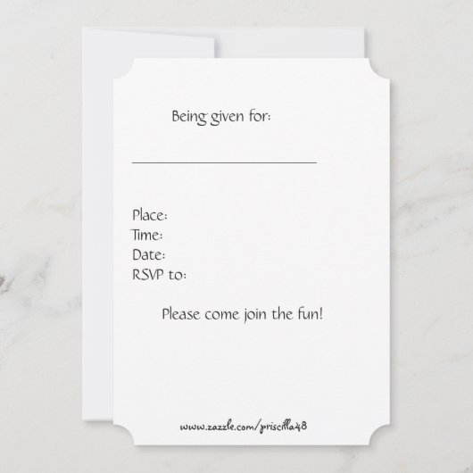 第12白黒誕生会の招待。 招待状 (裏面)