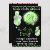 第12誕生日のパーティの招待状 招待状 (正面/裏面)
