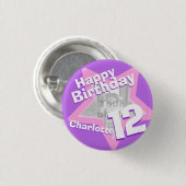第12誕生日の写真のおもしろいの紫色のピンクボタンかバッジ 缶バッジ (正面&裏面)