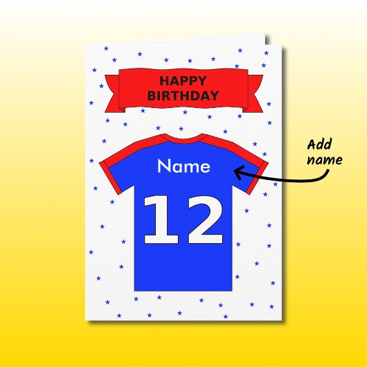 第12誕生日の赤く青いTシャツは名前を加えます カード