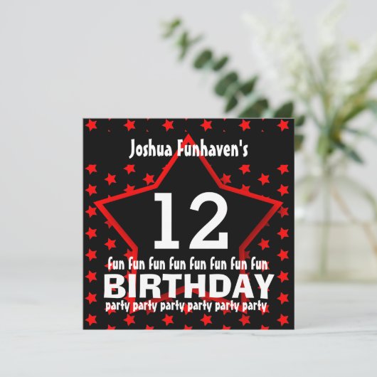 第12誕生日または任意の年の黒い赤い星V12A 招待状 (スタンド正面)