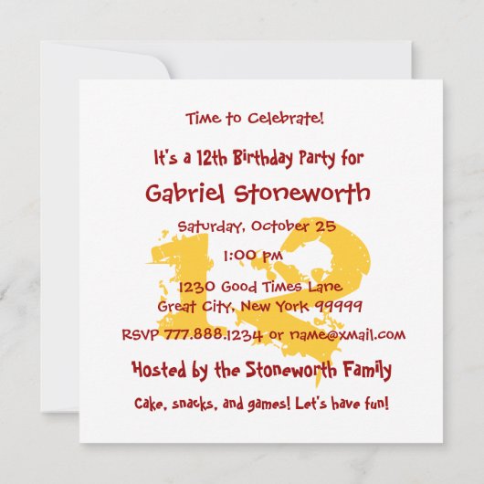 第12誕生日または任意の年の黒い赤い星V12A 招待状 (裏面)