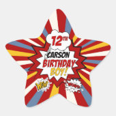 第12誕生日ボーイスーパーヒーロー漫画名 星シール (正面)