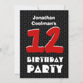 第12誕生日モダン·10代の白黒星W03AC 招待状 (正面)