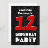 第12誕生日モダン·10代の白黒星W03AC 招待状 (正面/裏面)