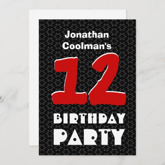 第12誕生日モダン·10代の白黒星W03AC 招待状 (正面/裏面)