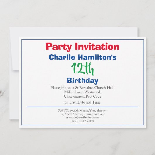 第12誕生日招待状 (裏面)