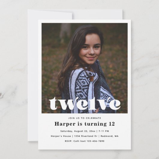 第12誕生日招待状 |ミニマル誕生日 招待状 (正面)