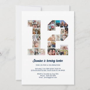 第12誕生日第12カスタム号写真コラージュ 招待状
