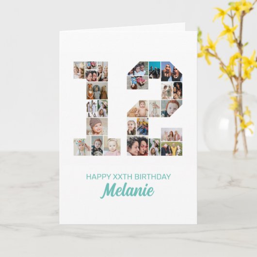 第12誕生日第12号写真コラージュパーソナライズされた カード (黄色い花)