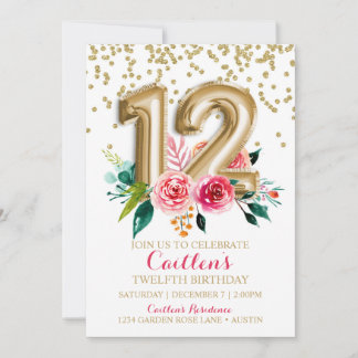 第12誕生日金箔バルーンフローラ 招待状