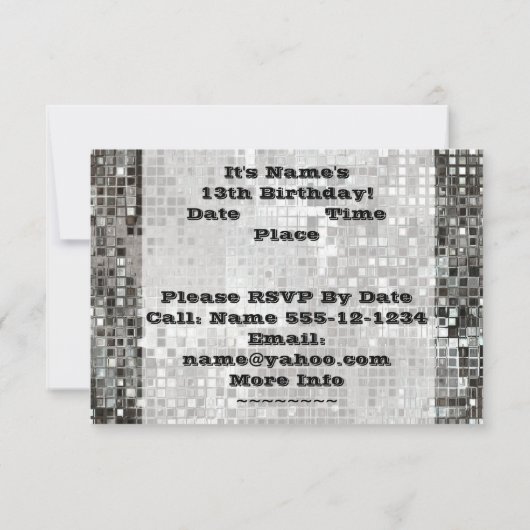 第13または年齢の誕生会の銀の招待状 招待状 (裏面)