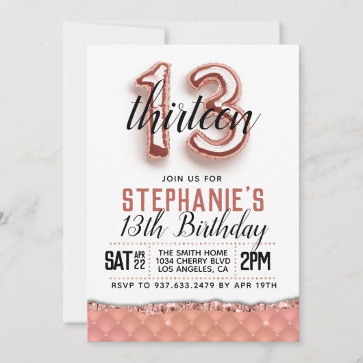 第13バラ金ゴールド誕生日招待状 招待状 (正面)