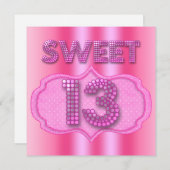 第13回スウィート13バースデーパーティーピンク水玉模様 招待状 (正面/裏面)