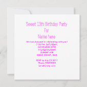 第13回スウィート13バースデーパーティーピンク水玉模様 招待状 (裏面)