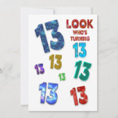 第13回バースデーパーティーの招待カラフル番号 招待状 (正面)