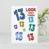 第13回バースデーパーティーの招待カラフル番号 招待状 (スタンド正面)