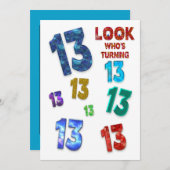 第13回バースデーパーティーの招待カラフル番号 招待状 (正面/裏面)