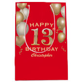 第13回バースデーパーティードレッド&金ゴールドバルーン ミディアムペーパーバッグ (正面)