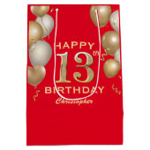 第13回バースデーパーティードレッド&金ゴールドバルーン ミディアムペーパーバッグ (裏面)