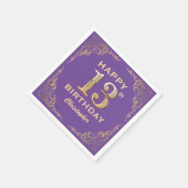 第13回バースデーパーティーパープルと金ゴールドグリッターフレーム スタンダードカクテルナプキン (角)