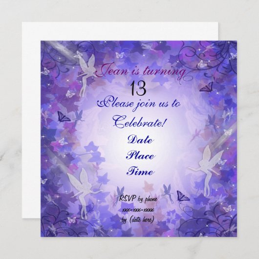 第13回バースデーパーティー招待妖精パープル 招待状 (正面/裏面)