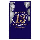 第13回バースデーパーティー海軍ブルー金ゴールドシルバー風船 スモールペーパーバッグ (正面)