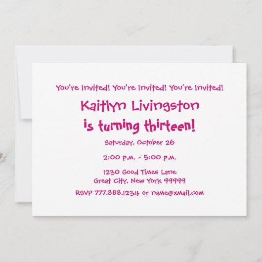 第13回バースデーパーティー熱ピンクシェブロンV01R 招待状 (裏面)