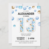 第13回バースデーパーティー,ブルーと金ゴールドバルーンボーイ 招待状 (正面)