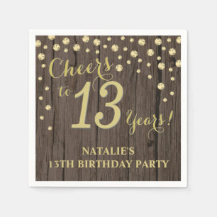 第13回バースデーパーティ素朴ーウッドと金ゴールドダイヤモンドN スタンダードカクテルナプキン