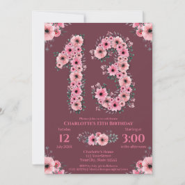 第13回ビッグ誕生日ガールピンク花緑 招待状