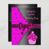 第13回ピンクのカップケーキスポット誕生日パーティー 招待状 (正面/裏面)