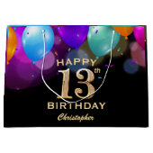 第13回誕生会黒と金ゴールド気球 ラージペーパーバッグ (正面)