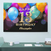 第13回誕生会黒と金ゴールド気球 横断幕 (トレードショー)