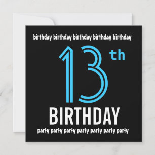 第13回誕生日パーティモダンブラック&カラー番号 招待状