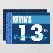 第13回誕生日パーティーブルーモダンリサイクル202 招待状 (正面/裏面)