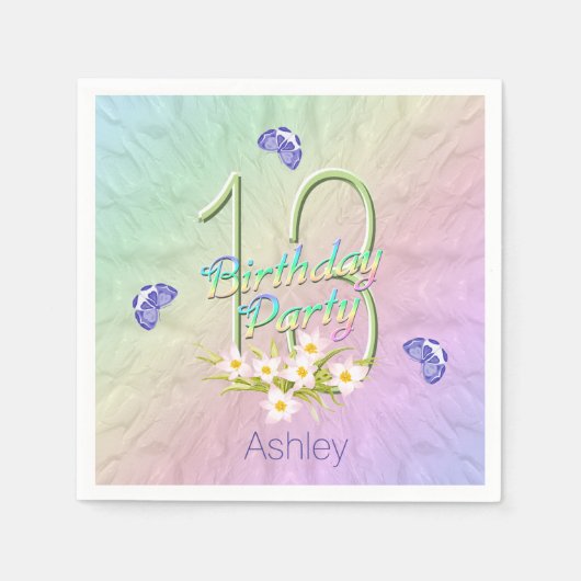 第13回誕生日パーティー蝶と野花 スタンダードカクテルナプキン (正面)