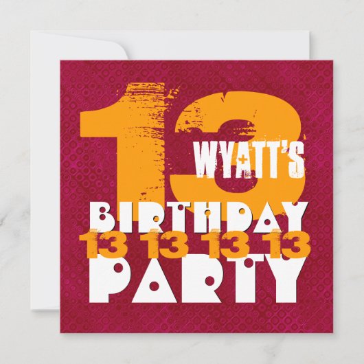 第13回誕生日パーティー13歳グランジZ13A 招待状 (正面)