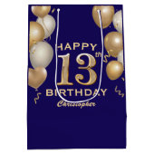 第13回誕生日会ネイビーブルーと金ゴールド風船 ミディアムペーパーバッグ (裏面)