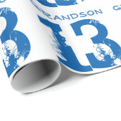 第13孫のための誕生日、白の青い文字 ラッピングペーパー (ロールコーナー)