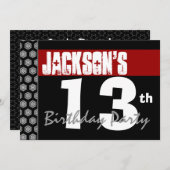 第13男の子の赤く白い黒Y118のための誕生日のモダン 招待状 (正面/裏面)