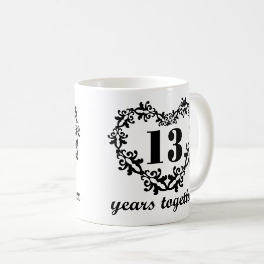 第13記念日マグ一緒の13年のハートのギフトの コーヒーマグカップ (正面右)