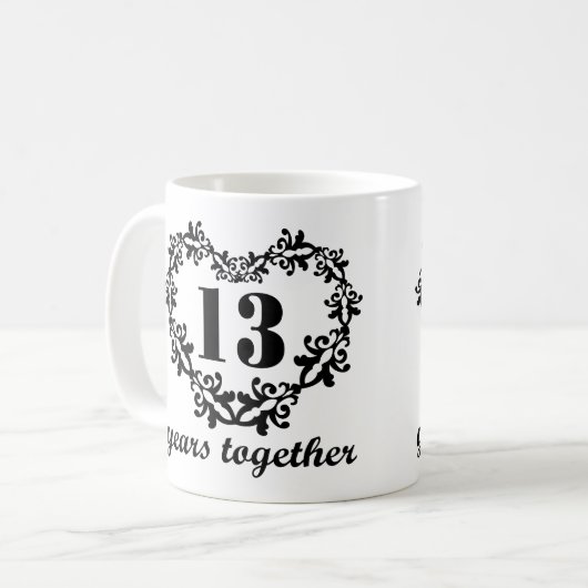 第13記念日マグ一緒の13年のハートのギフトの コーヒーマグカップ (正面左)